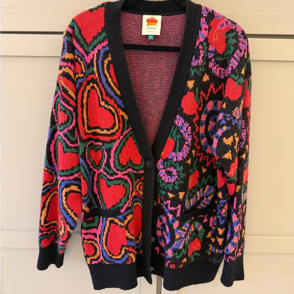 FARM Rio Multicolor Heart Pattern Cardigan
